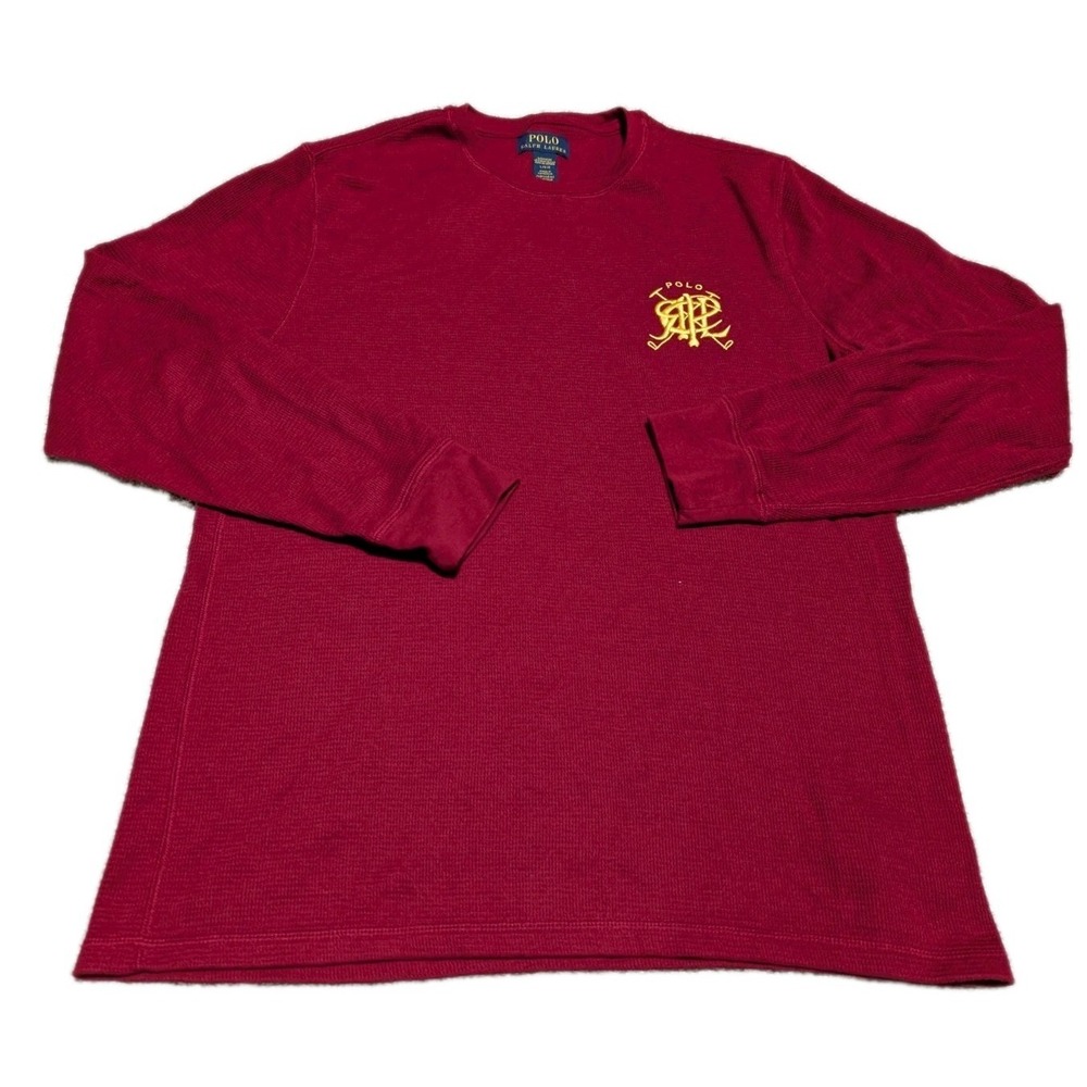 Polo Ralph Lauren Shirt Mens Large Red Waffle Knit Thermal Long‎ Sleeve